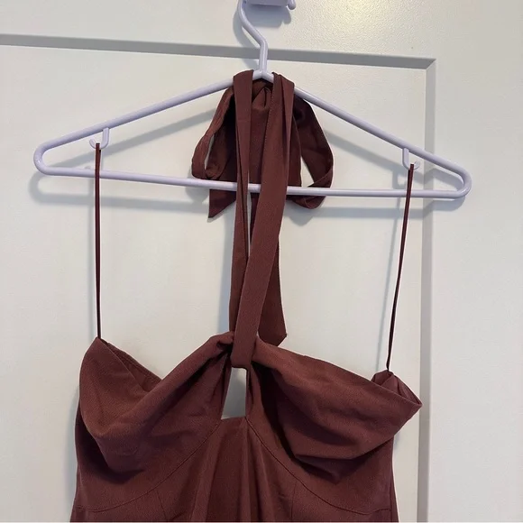 Abercrombie & Fitch Brown Knot Front Cutout Halter Midi Dress Size Small Petites - Picture 5 of 12